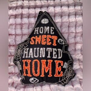 Halloween Home Sweet Haunted Home Decorative Beaded Pillow - Black and Orange